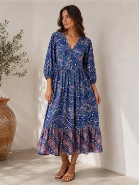 FP TO LOVE celestial/floral print midi dress Small